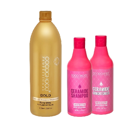 Cocochoco GOLD Złota kuracja keratynowa do włosów 1000ml + szampon i odżywka z c