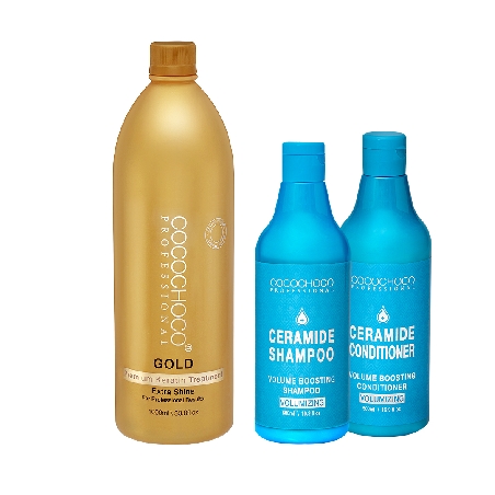 Cocochoco GOLD Złota kuracja keratynowa do włosów 1000ml + szampon i odżywka z c-0